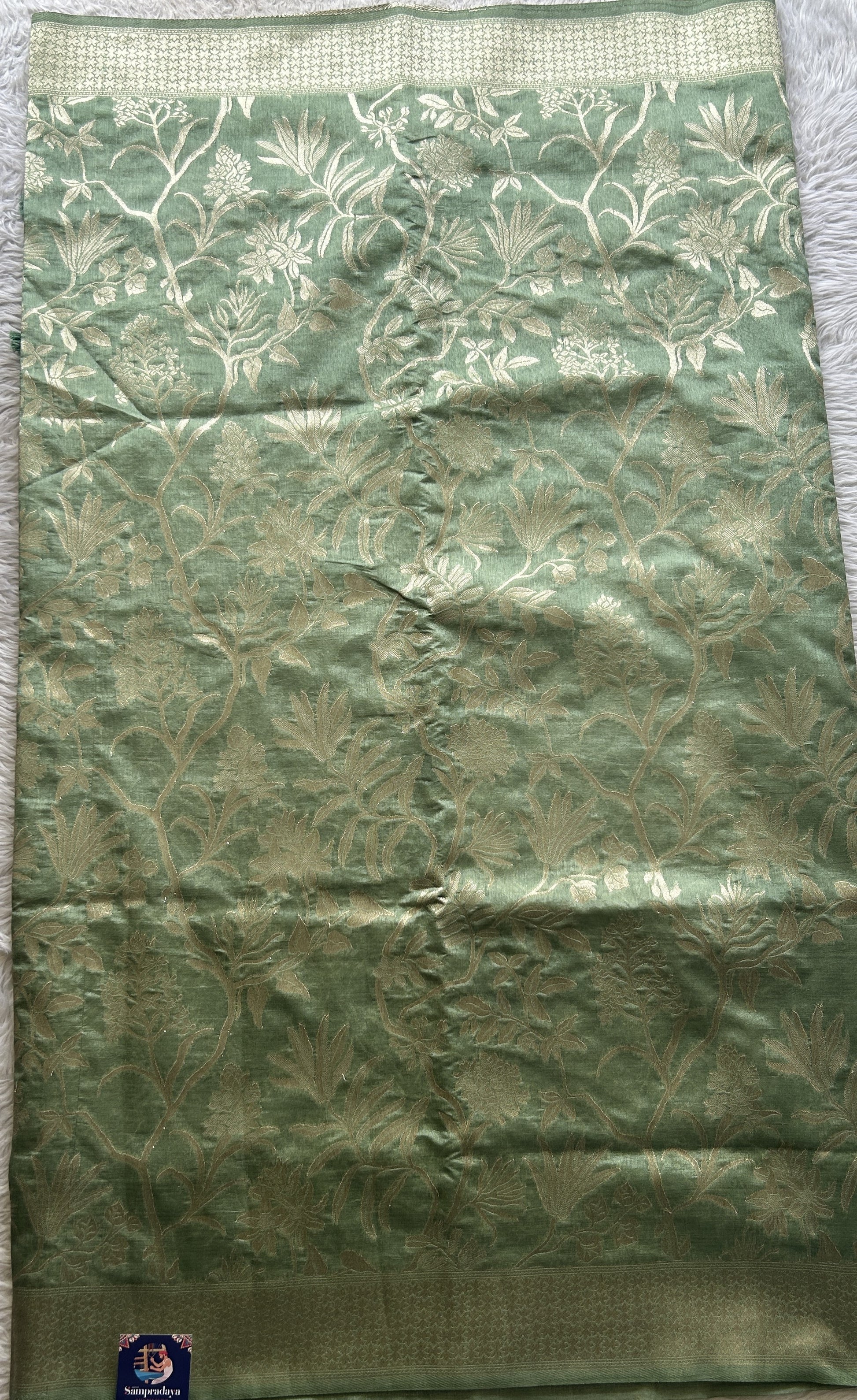 Semi Raw Silk Allover Saree Pista Green Colored Complemented with a Zari Border. - Sampradaya Designer Studio