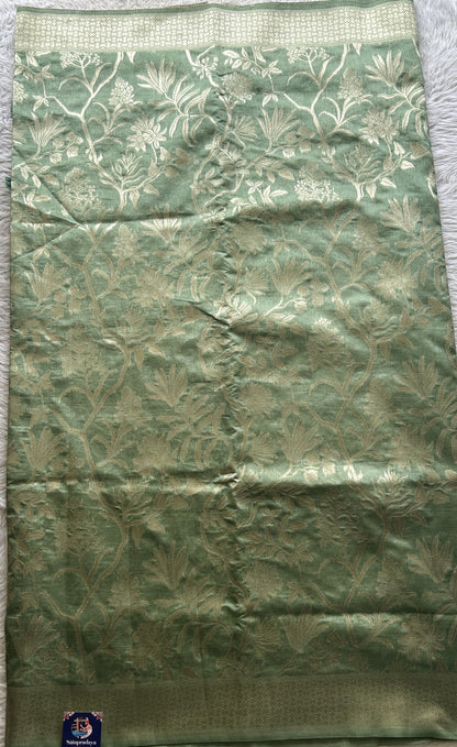 Semi Raw Silk Allover Saree Pista Green Colored Complemented with a Zari Border. - Sampradaya Designer Studio
