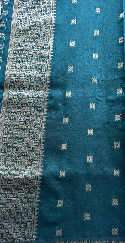 Semi Raw Silk Allover Saree Sea Green Colored Complemented with a Zari Border. - Sampradaya Designer Studio