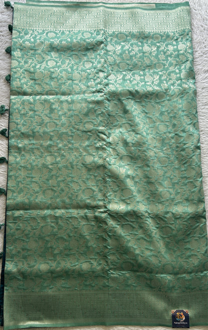 Semi Raw Silk Allover Saree Sea Green Colored Complemented with a Zari Border. - Sampradaya Designer Studio