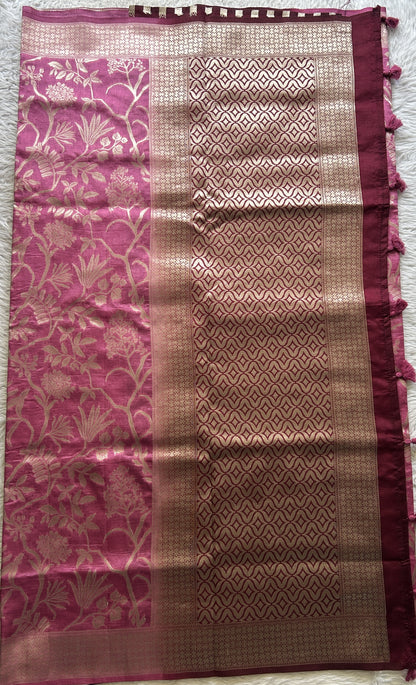 Semi Raw Silk Allover Saree Pink Colored Complemented with a Zari Border. - Sampradaya Designer Studio