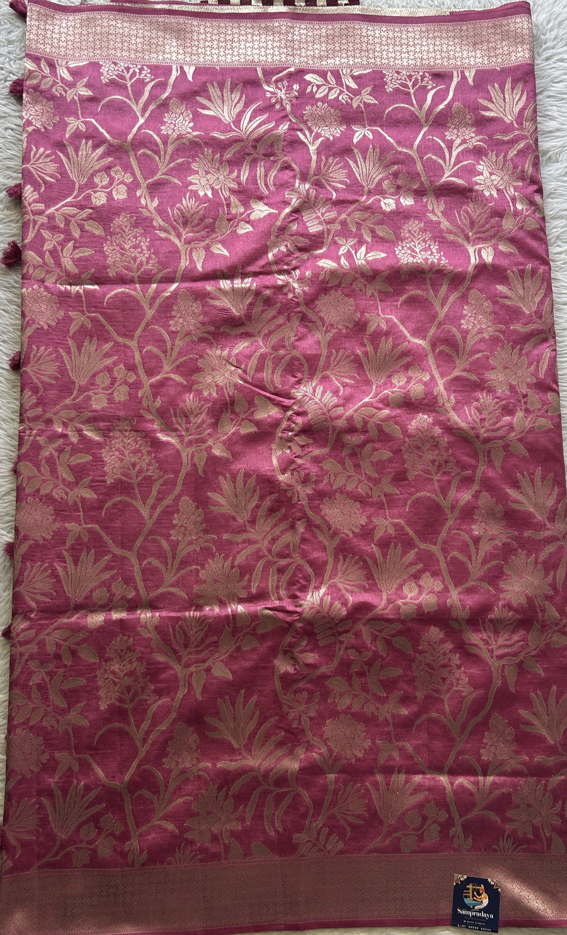 Semi Raw Silk Allover Saree Pink Colored Complemented with a Zari Border. - Sampradaya Designer Studio