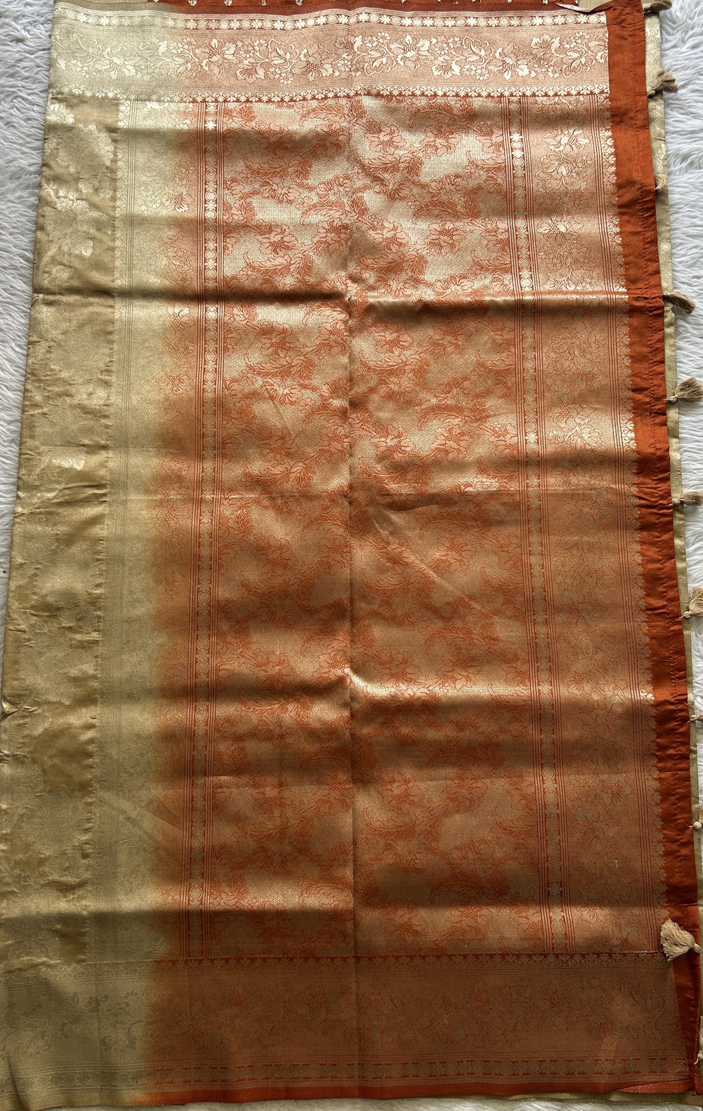 Semi Raw Silk Saree Beige Colored Complemented with a Zari Border. - Sampradaya Designer Studio