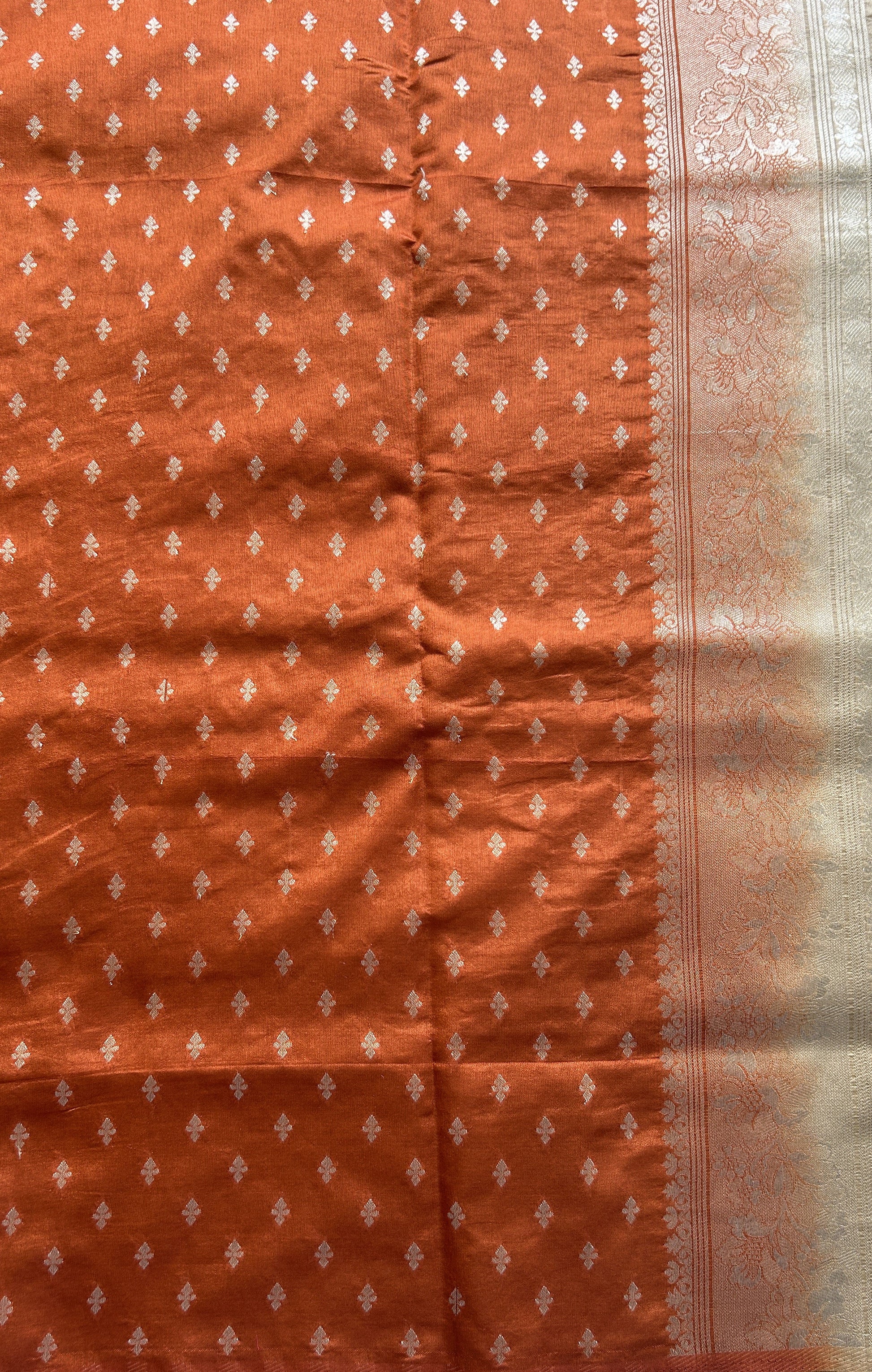 Semi Raw Silk Saree Beige Colored Complemented with a Zari Border. - Sampradaya Designer Studio