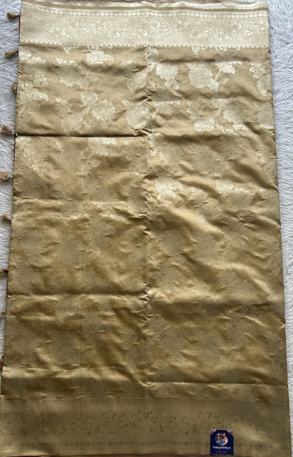 Semi Raw Silk Saree Beige Colored Complemented with a Zari Border. - Sampradaya Designer Studio