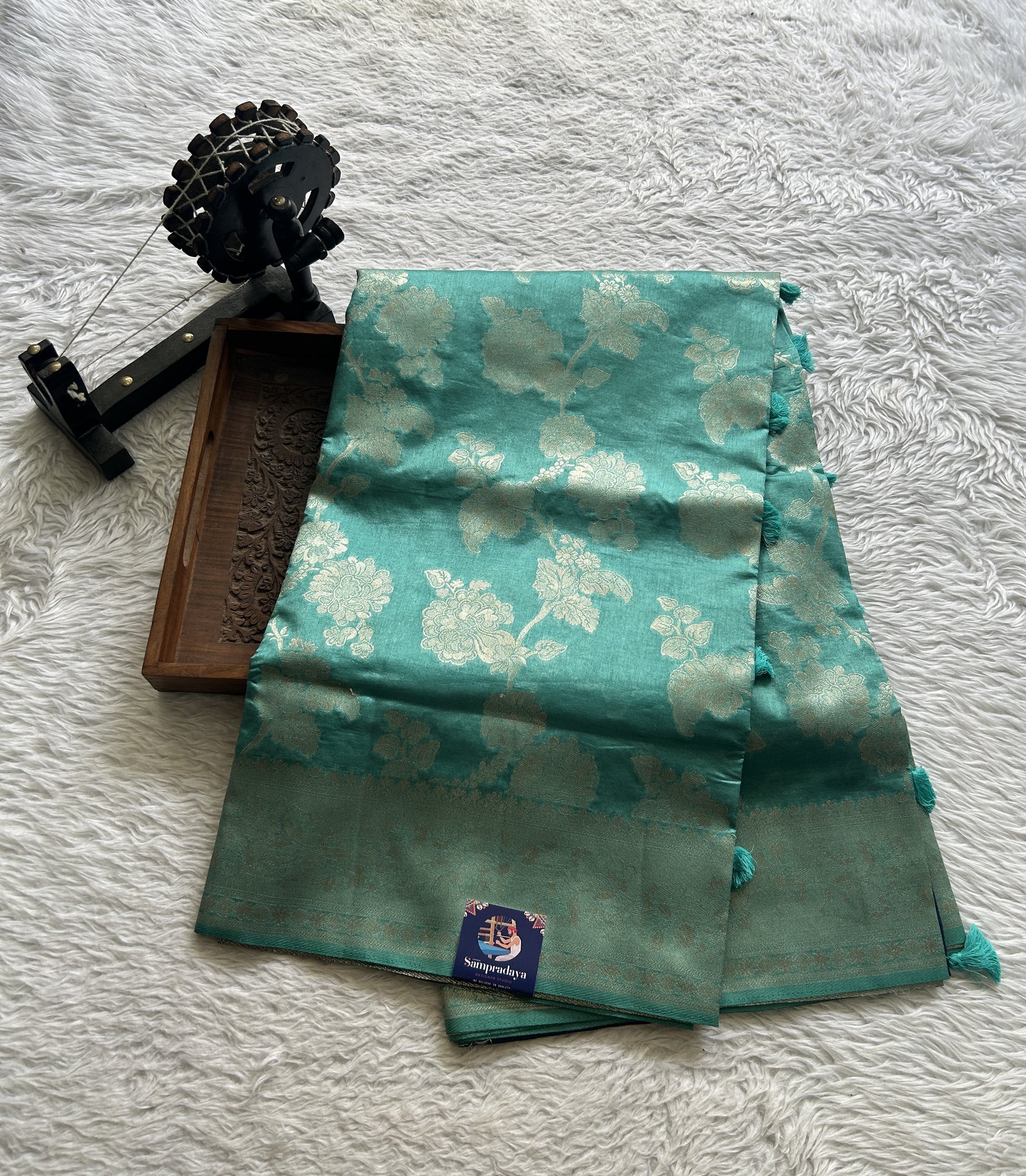 Semi Raw Silk Saree Dusty Blue Colored Complemented with a Zari Border. - Sampradaya Designer Studio
