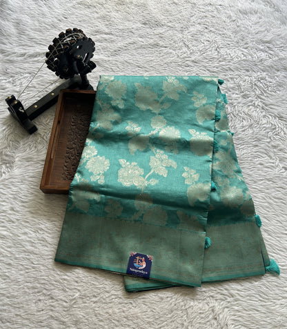 Semi Raw Silk Saree Dusty Blue Colored Complemented with a Zari Border. - Sampradaya Designer Studio