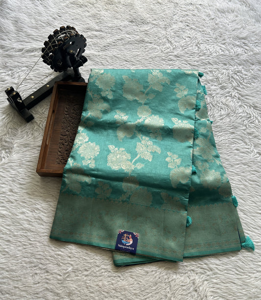 Semi Raw Silk Saree Dusty Blue Colored Complemented with a Zari Border. - Sampradaya Designer Studio