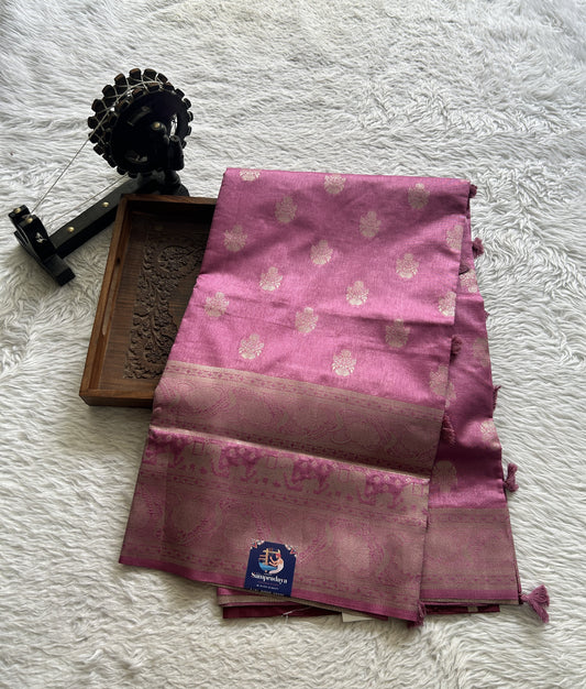 Semi Raw Silk Saree Dusty Rose Pink Colored Complemented with a Zari Border. - Sampradaya Designer Studio