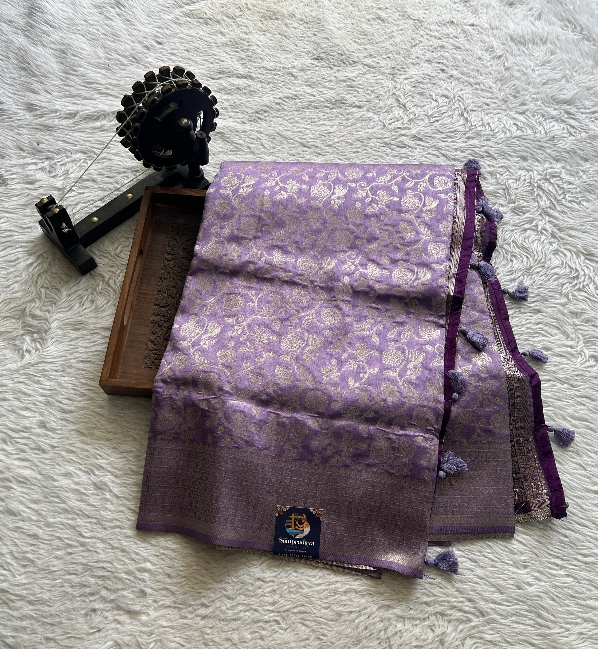 Semi Raw Silk Allover Saree Lavender Colored Complemented with a Zari Border. - Sampradaya Designer Studio