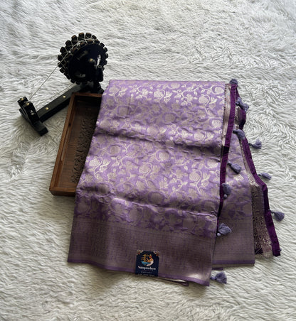 Semi Raw Silk Allover Saree Lavender Colored Complemented with a Zari Border. - Sampradaya Designer Studio
