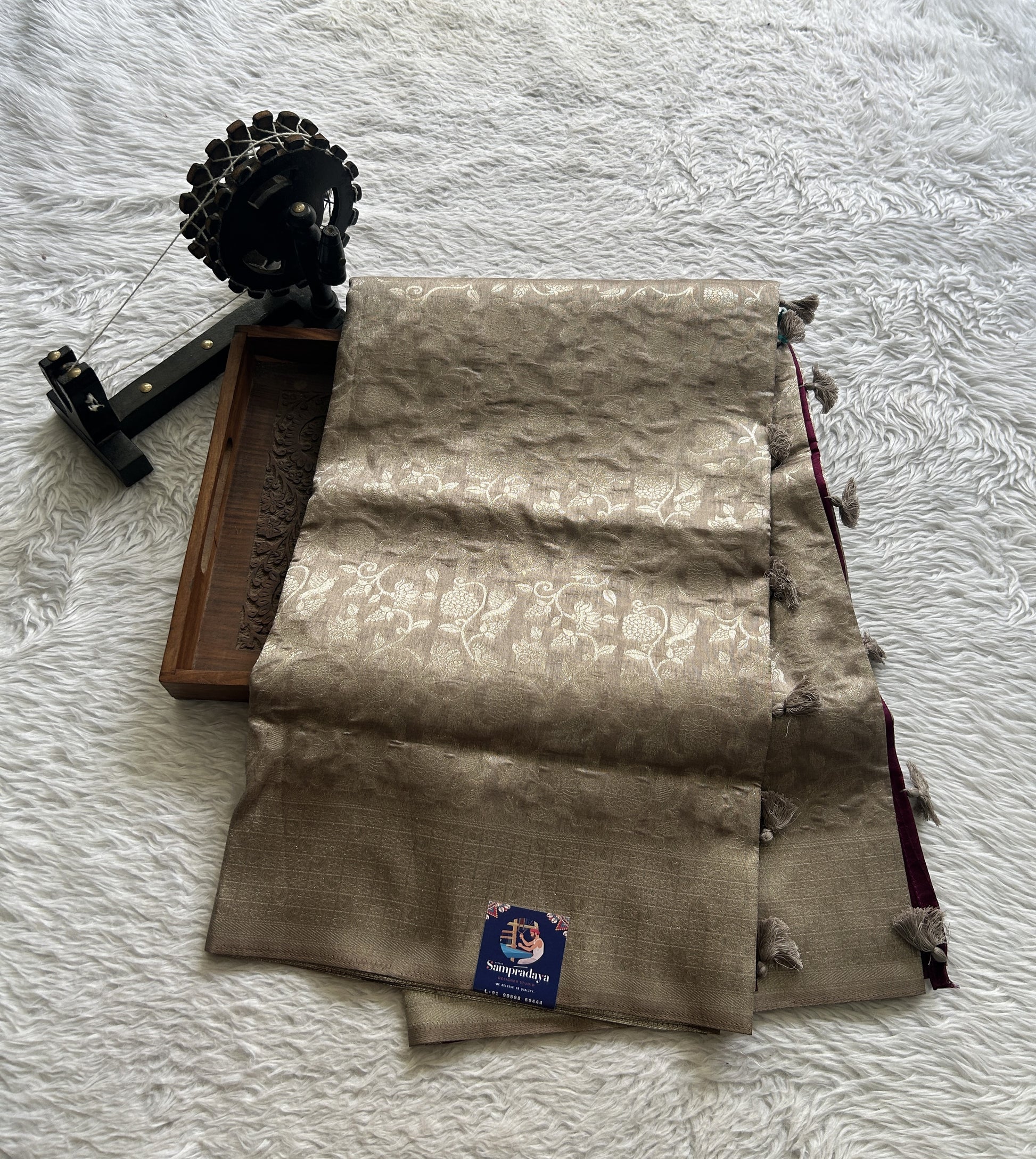 Semi Raw Silk Allover Saree Gris Mexico Colored Complemented with a Zari Border. - Sampradaya Designer Studio