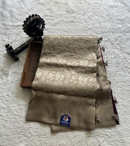 Semi Raw Silk Allover Saree Gris Mexico Colored Complemented with a Zari Border. - Sampradaya Designer Studio