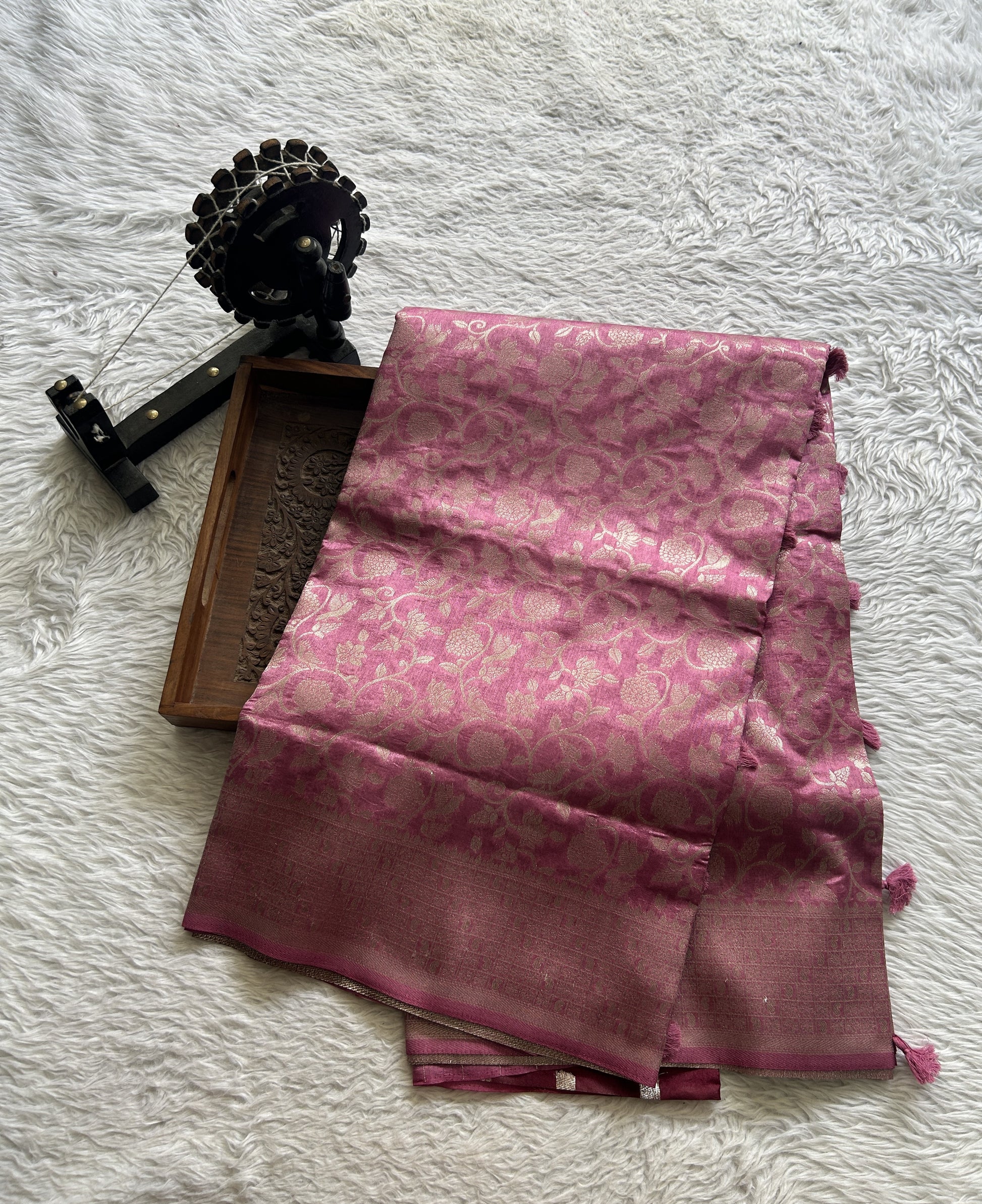 Semi Raw Silk Allover Saree Deep Pink Colored Complemented with a Zari Border. - Sampradaya Designer Studio