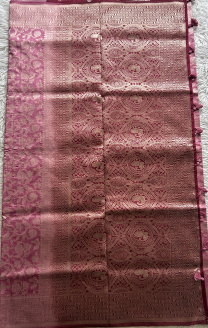 Semi Raw Silk Allover Saree Deep Pink Colored Complemented with a Zari Border. - Sampradaya Designer Studio