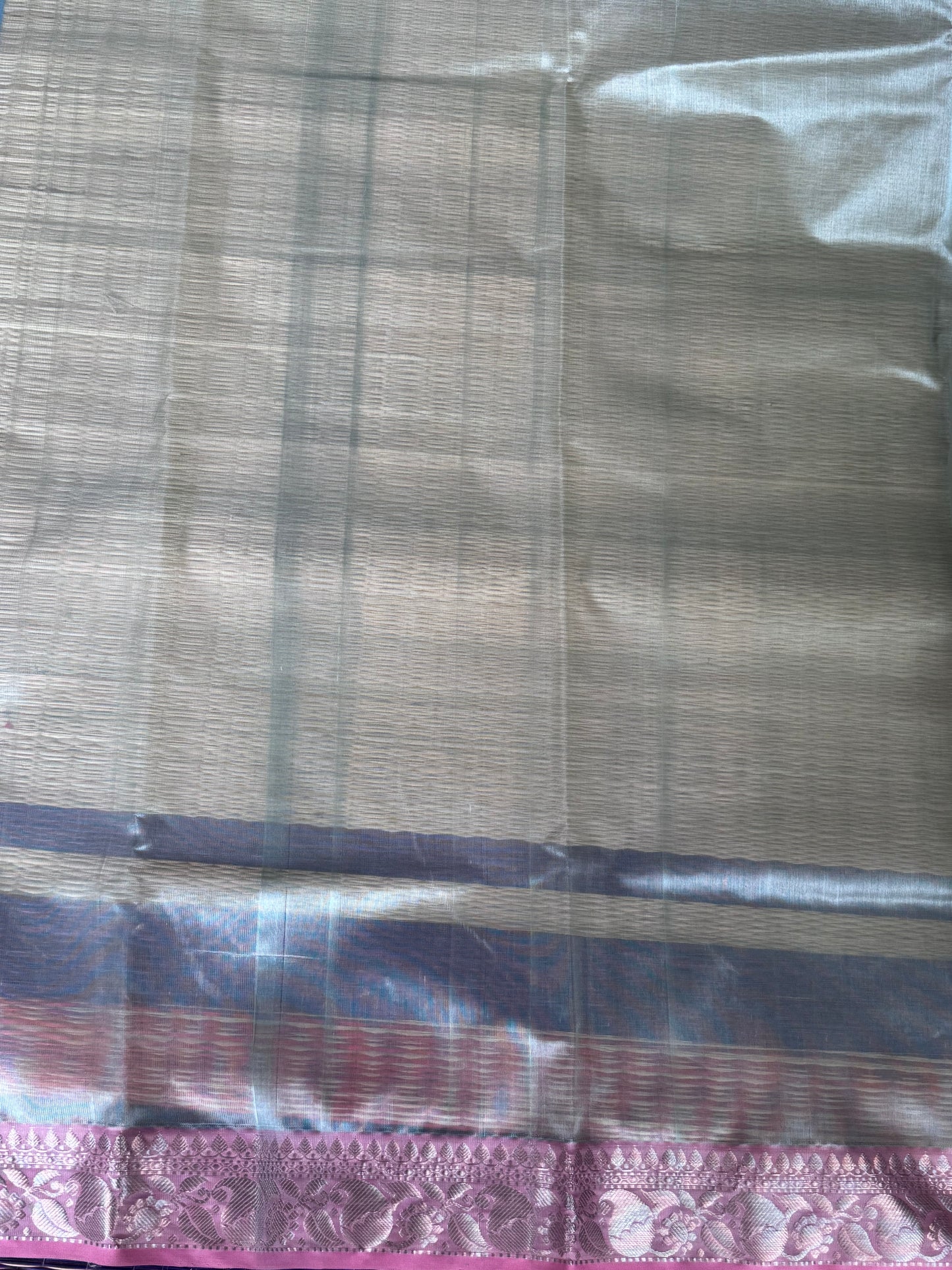 Sea Blue Color Chanderi Silk Saree With Gold Zari Border — Pure Handloom | Silk Mark Certified