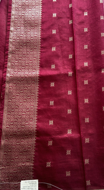 Semi Raw Silk Allover Saree Deep Pink Colored Complemented with a Zari Border. - Sampradaya Designer Studio
