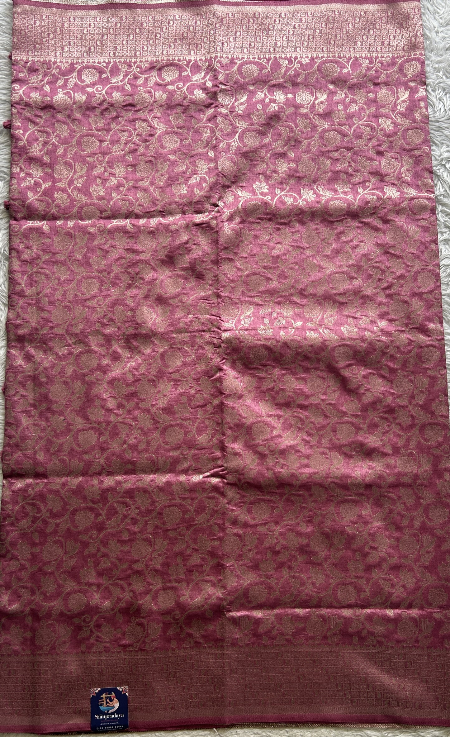 Semi Raw Silk Allover Saree Deep Pink Colored Complemented with a Zari Border. - Sampradaya Designer Studio