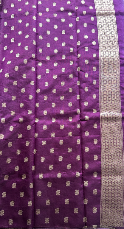 Semi Raw Silk Allover Saree Lilac Colored Complemented with a Zari Border. - Sampradaya Designer Studio