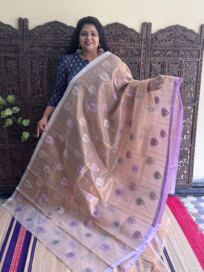 Gold Color Chanderi Silk Saree With Gold Zari Border — Pure Handloom | Silk Mark Certified (Copy)