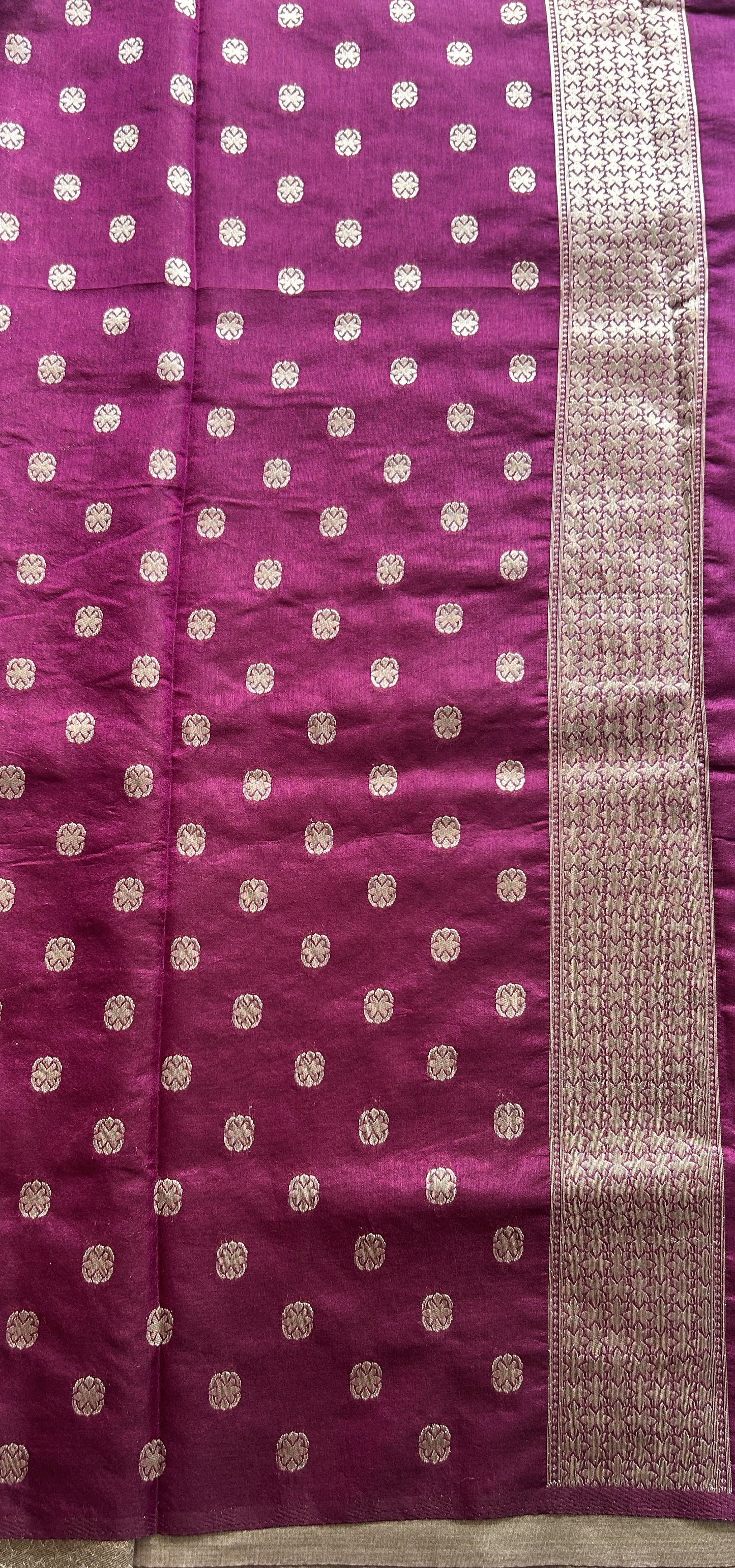 Semi Raw Silk Allover  Saree Smoke Colored Complemented with a Zari Border. - Sampradaya Designer Studio