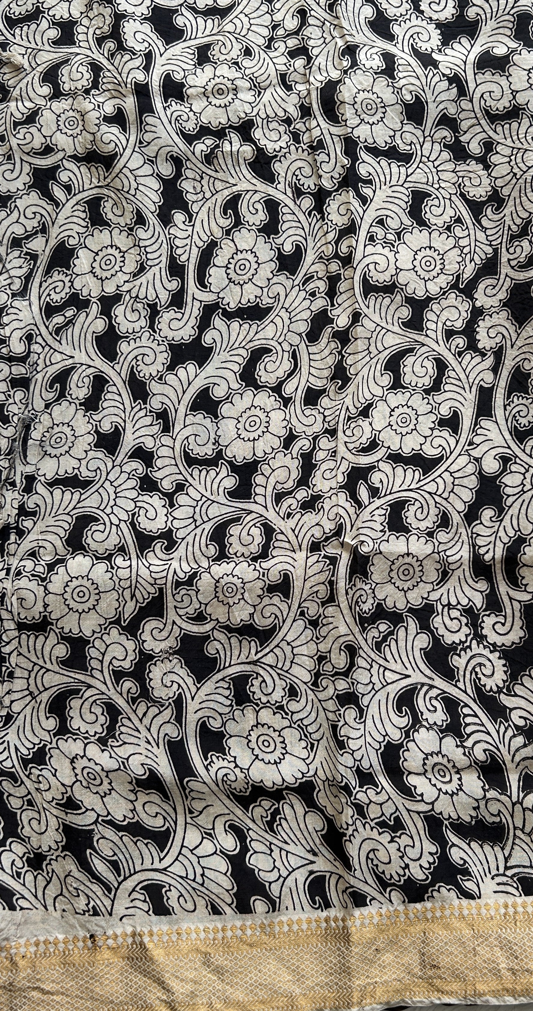 Pen Kalamkari Saree Beige colored complemented with a Chocolate Color Zari border - Sampradaya Designer Studio