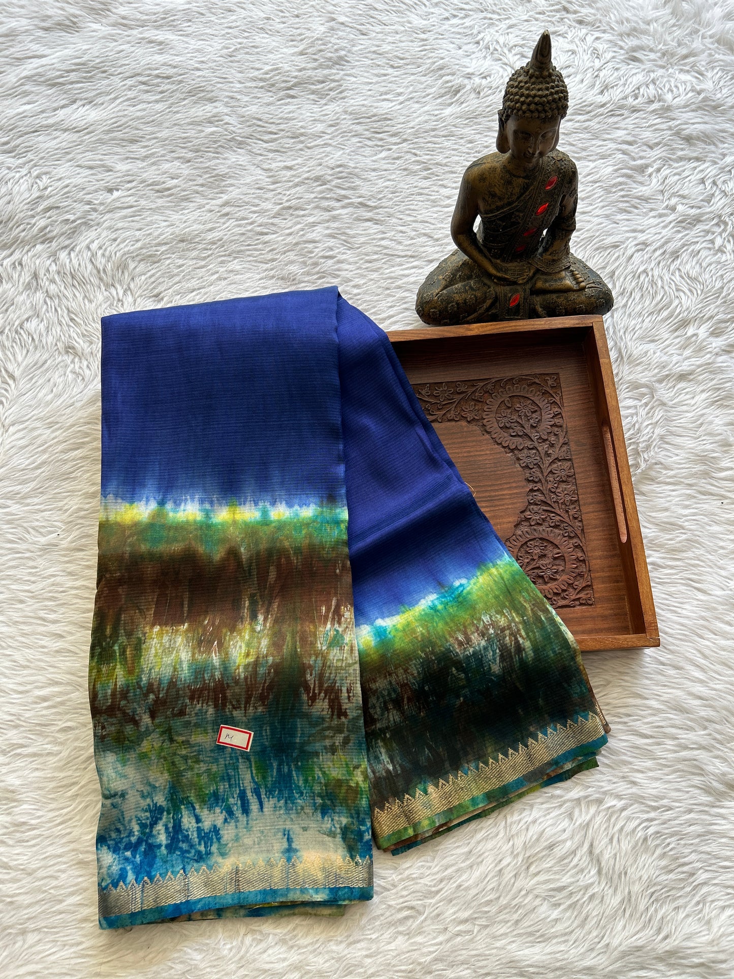 Mangalagiri Pattu Shibori Saree Blue colored complemented with a Zari Border - Sampradaya Designer Studio