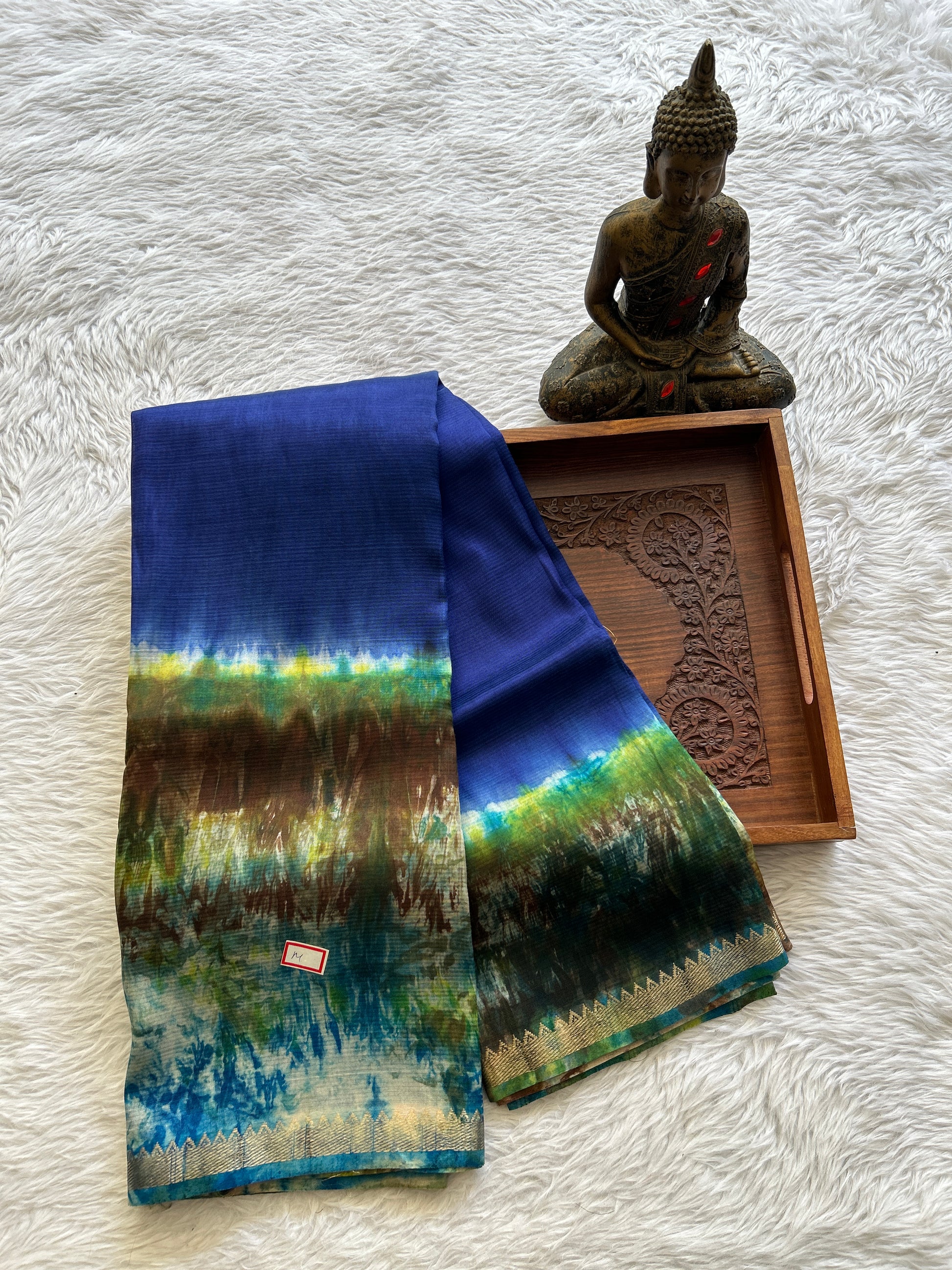 Mangalagiri Pattu Shibori Saree Blue colored complemented with a Zari Border - Sampradaya Designer Studio