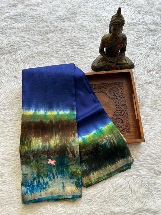 Mangalagiri Pattu Shibori Saree Blue colored complemented with a Zari Border - Sampradaya Designer Studio