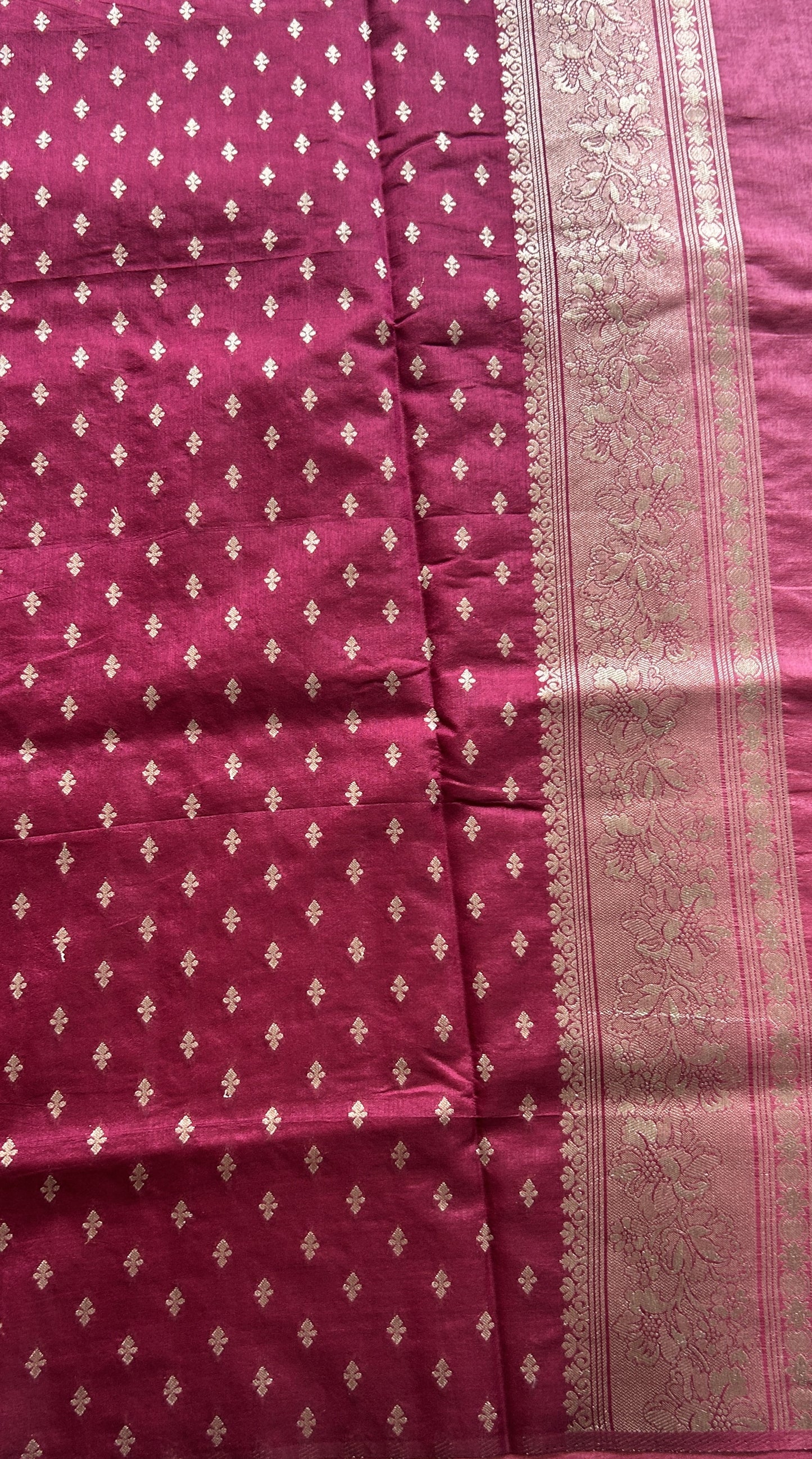 Semi Raw Silk Saree Rouge Colored Complemented with a Zari Border. - Sampradaya Designer Studio