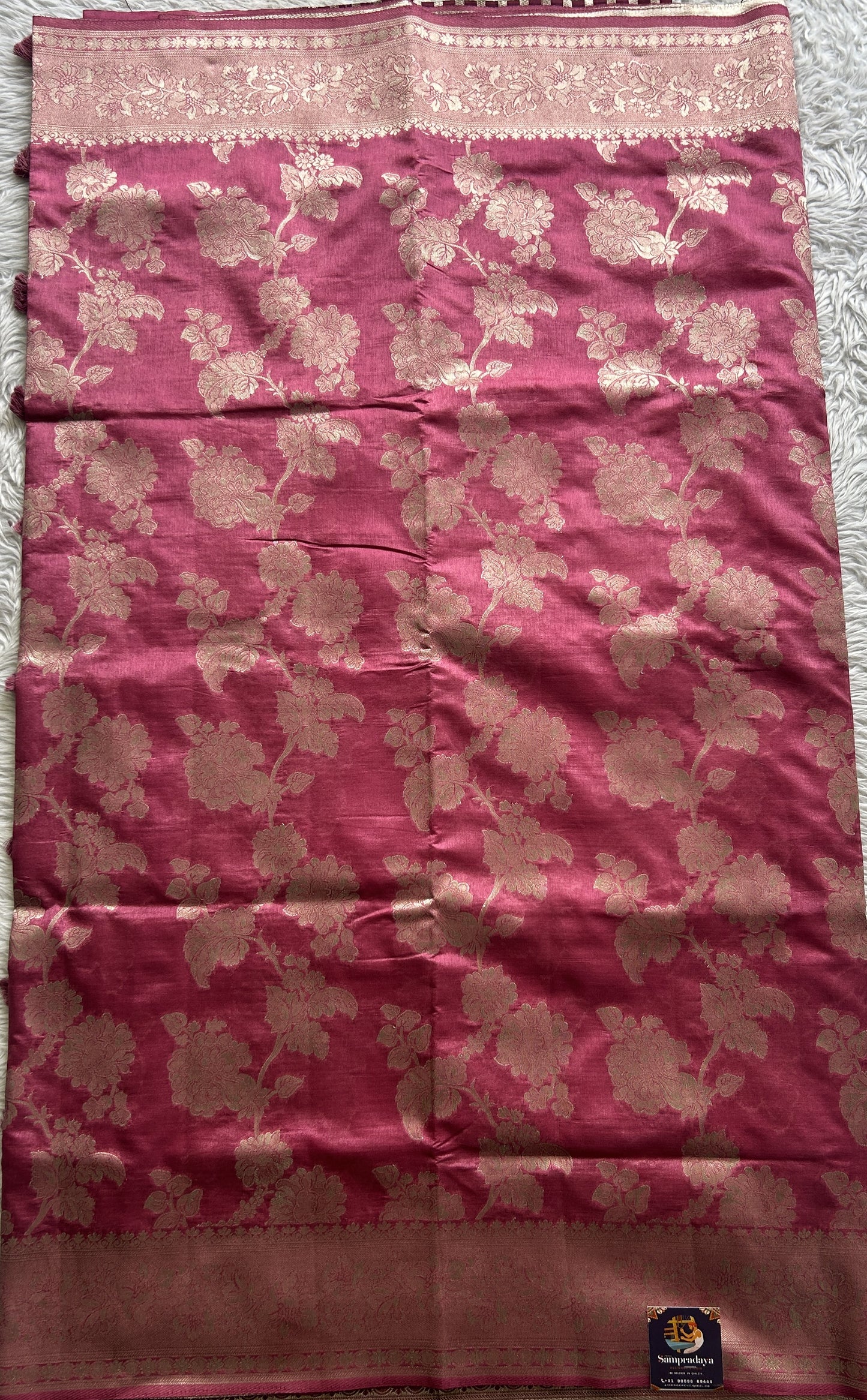 Semi Raw Silk Saree Rouge Colored Complemented with a Zari Border. - Sampradaya Designer Studio