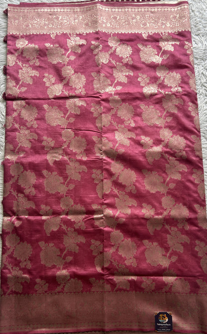Semi Raw Silk Saree Rouge Colored Complemented with a Zari Border. - Sampradaya Designer Studio