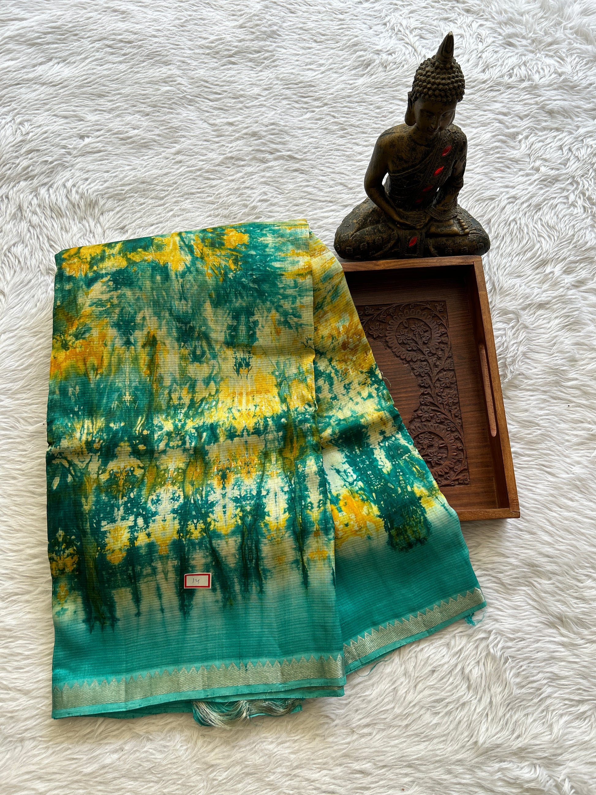 Mangalagiri Pattu Shibori Saree Multi colored complemented with a Sea Blue Zari Border - Sampradaya Designer Studio
