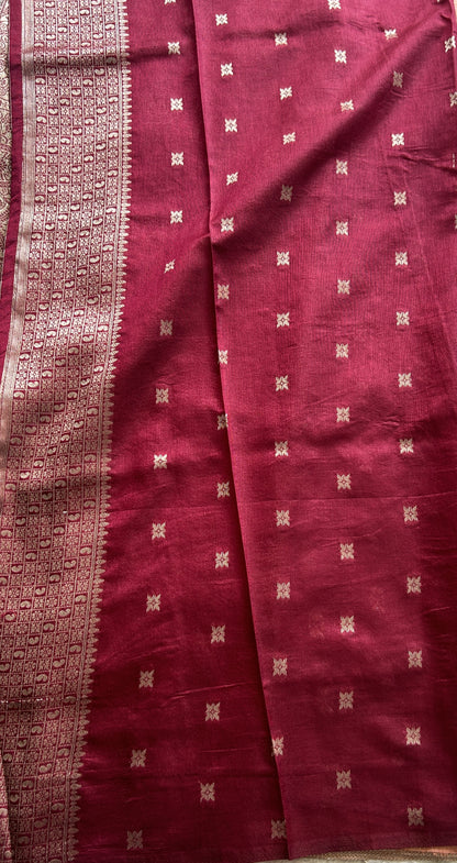 Semi Raw Silk Allover Saree Dusty Peach Colored Complemented with a Zari Border. - Sampradaya Designer Studio