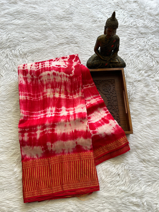 Mangalagiri Pattu Shibori Saree Dark Pink colored complemented with a Zari Border - Sampradaya Designer Studio