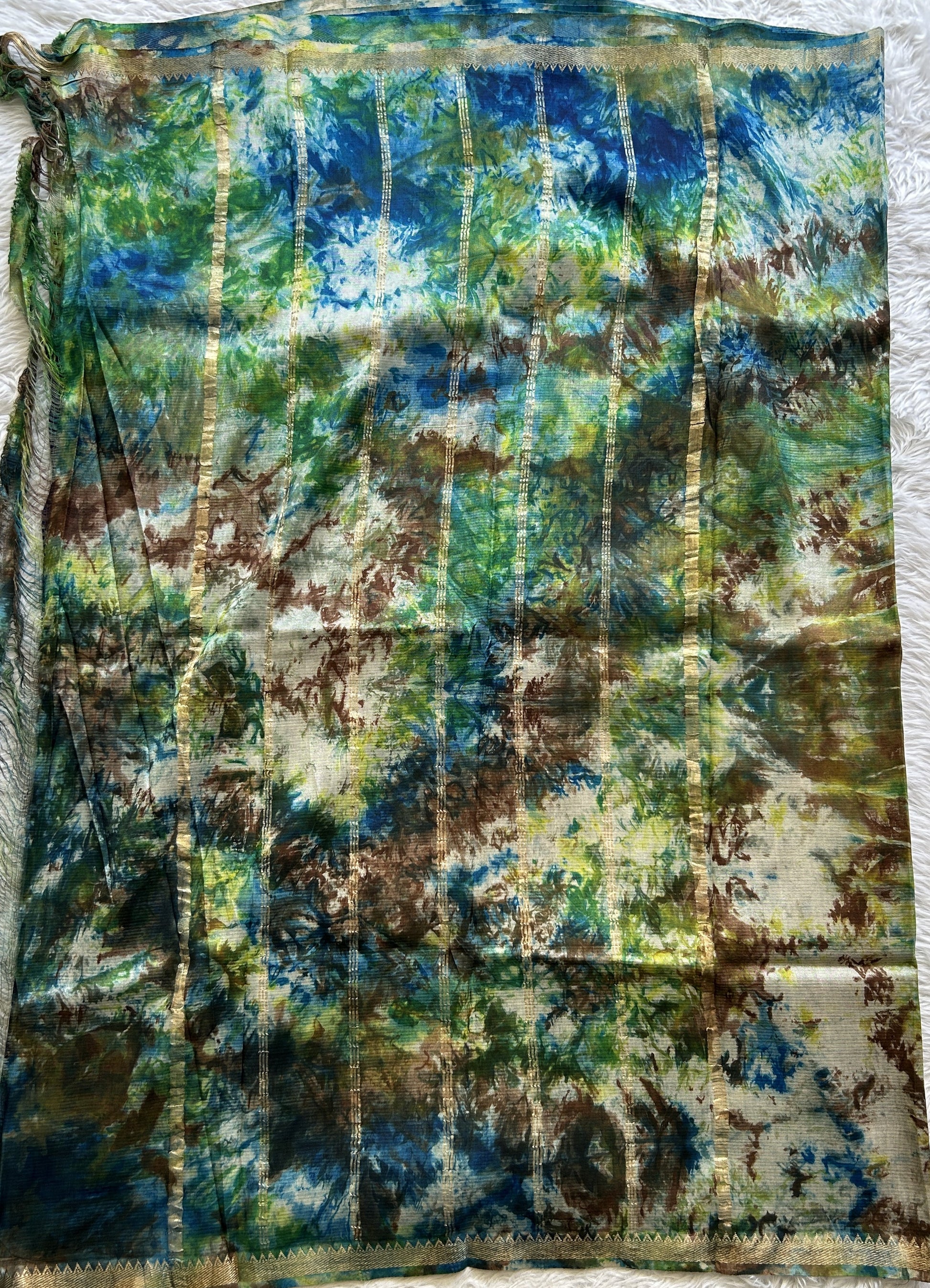Mangalagiri Pattu Shibori Saree Blue colored complemented with a Zari Border - Sampradaya Designer Studio