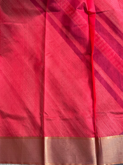 Red Color Chanderi Silk Saree With Gold Zari Border — Pure Handloom | Silk Mark Certified (Copy)