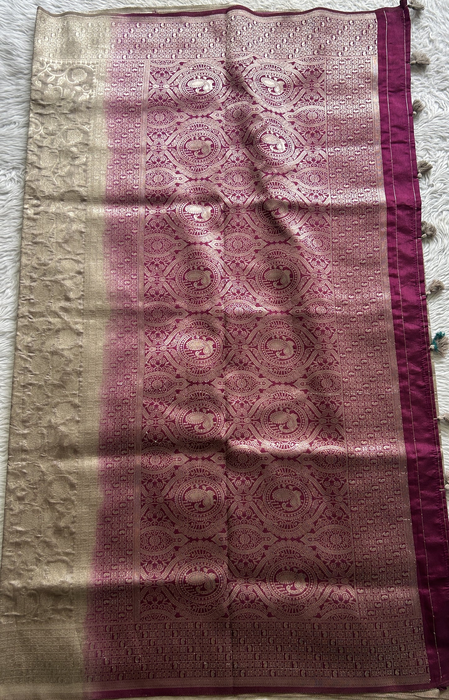 Semi Raw Silk Allover Saree Gris Mexico Colored Complemented with a Zari Border. - Sampradaya Designer Studio