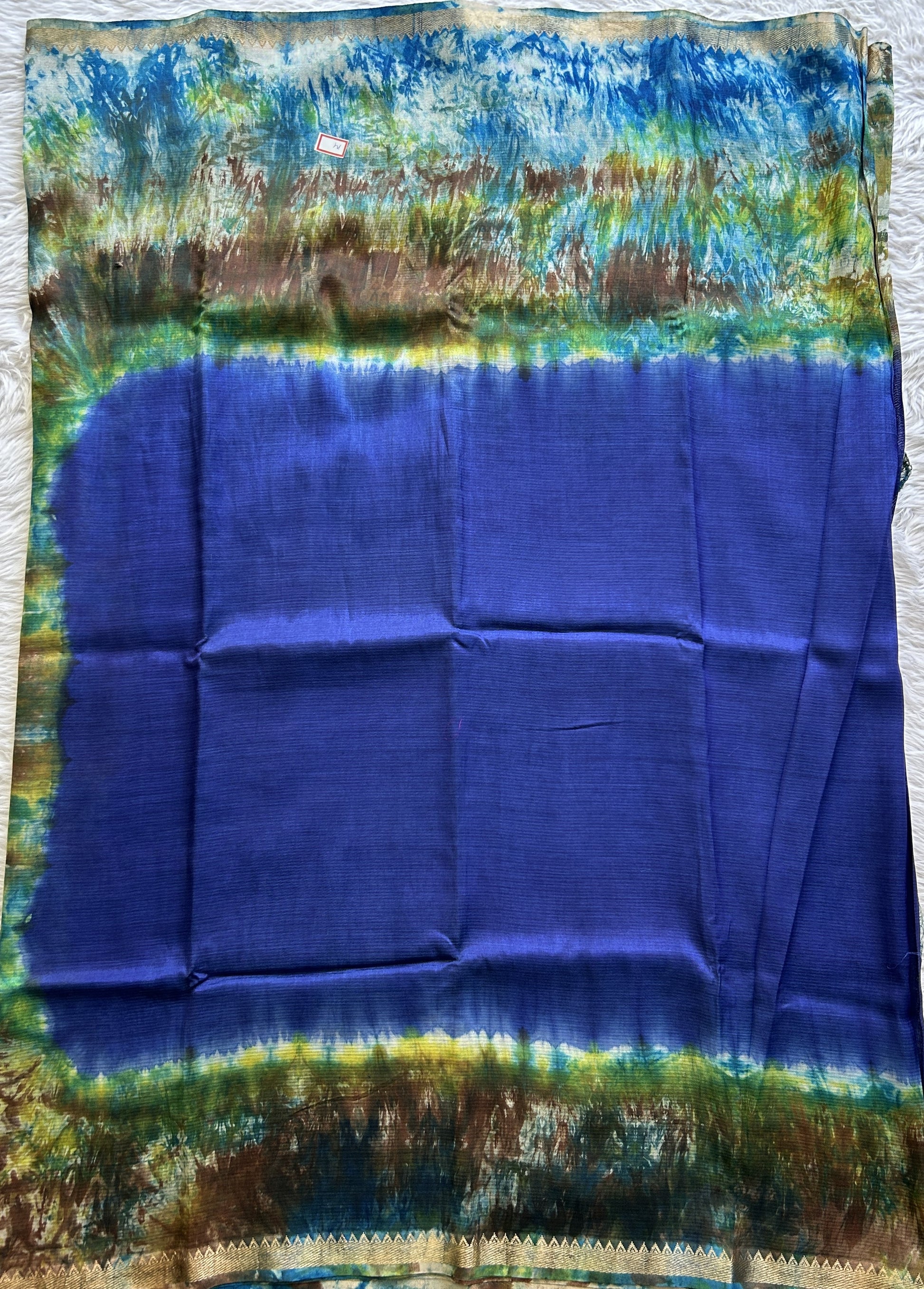 Mangalagiri Pattu Shibori Saree Blue colored complemented with a Zari Border - Sampradaya Designer Studio