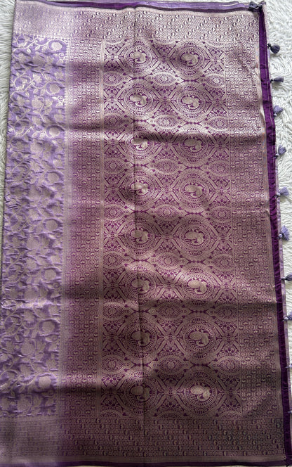 Semi Raw Silk Allover Saree Lavender Colored Complemented with a Zari Border. - Sampradaya Designer Studio