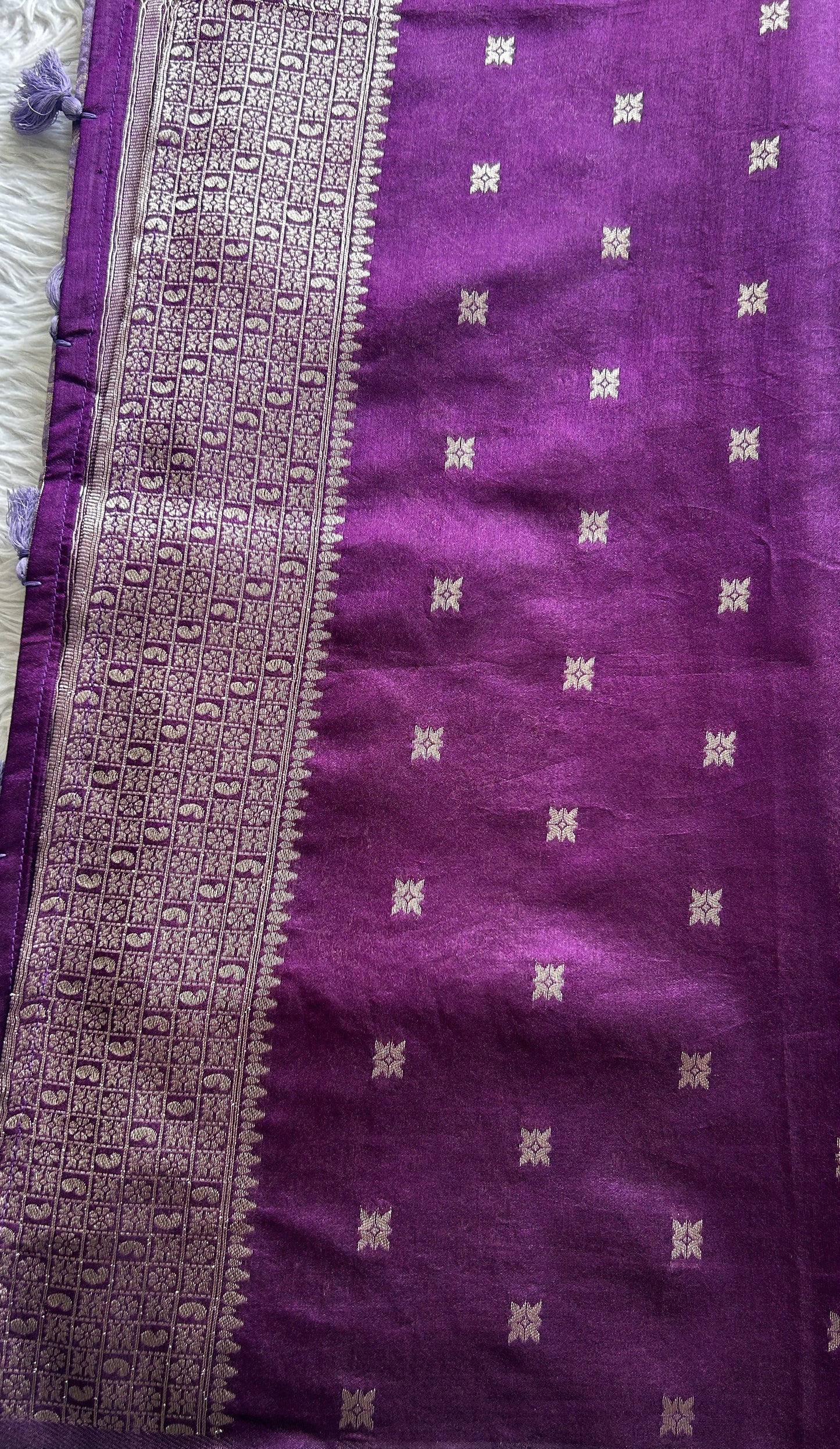 Semi Raw Silk Allover Saree Lavender Colored Complemented with a Zari Border. - Sampradaya Designer Studio