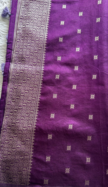 Semi Raw Silk Allover Saree Lavender Colored Complemented with a Zari Border. - Sampradaya Designer Studio