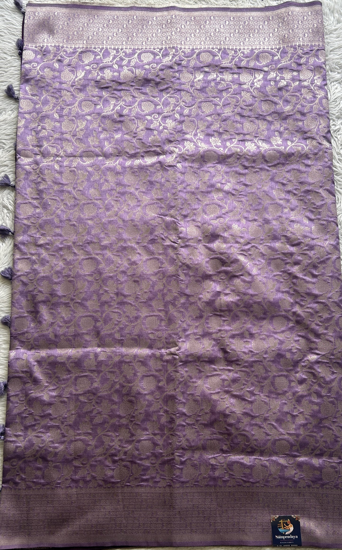 Semi Raw Silk Allover Saree Lavender Colored Complemented with a Zari Border. - Sampradaya Designer Studio