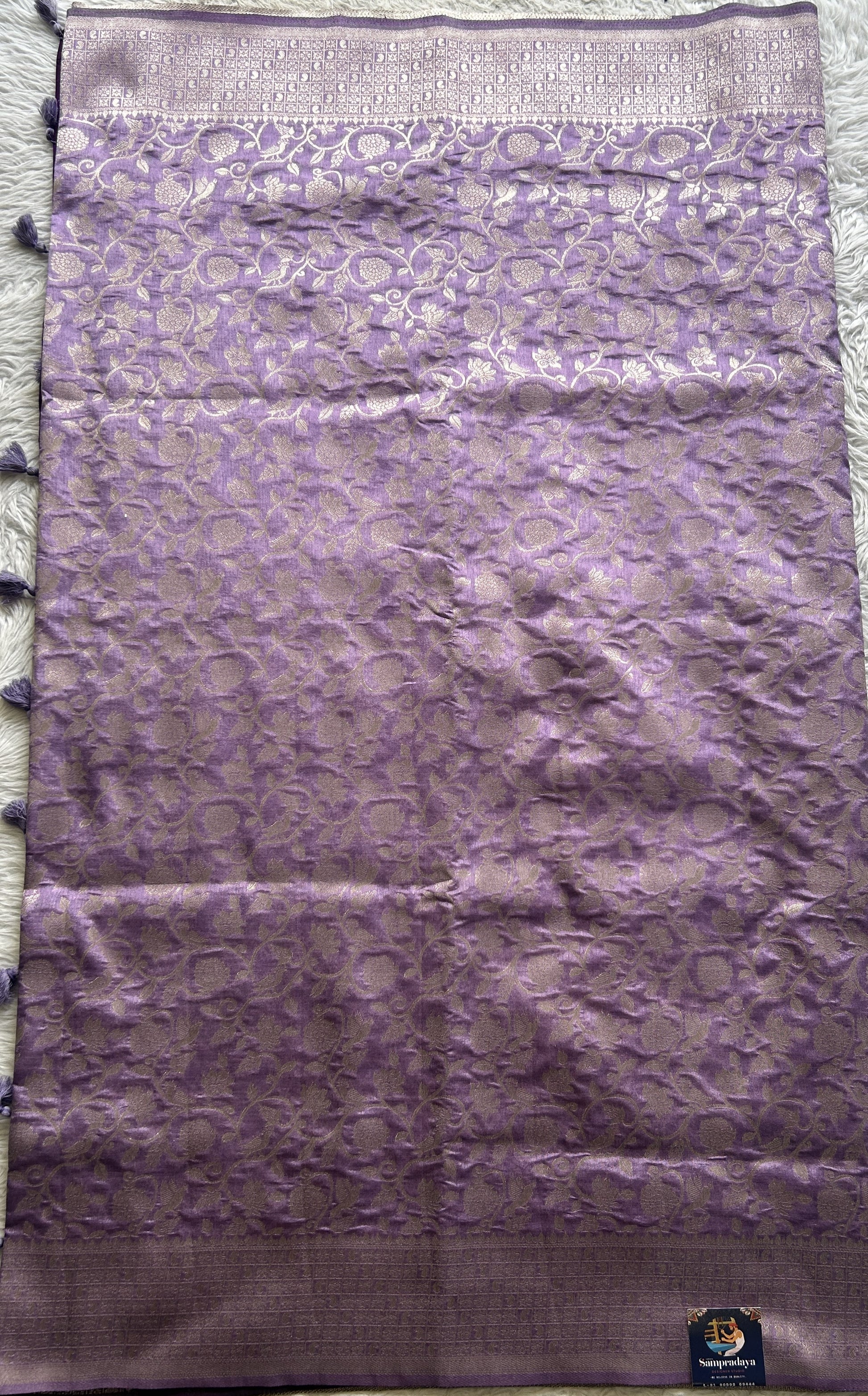 Semi Raw Silk Allover Saree Lavender Colored Complemented with a Zari Border. - Sampradaya Designer Studio