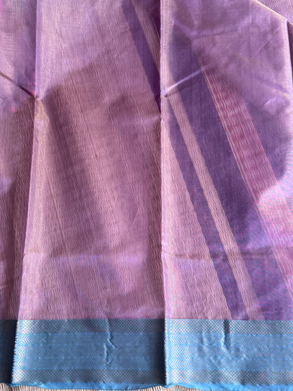 Violet Color Chanderi Silk Saree With Gold Zari Border — Pure Handloom | Silk Mark Certified