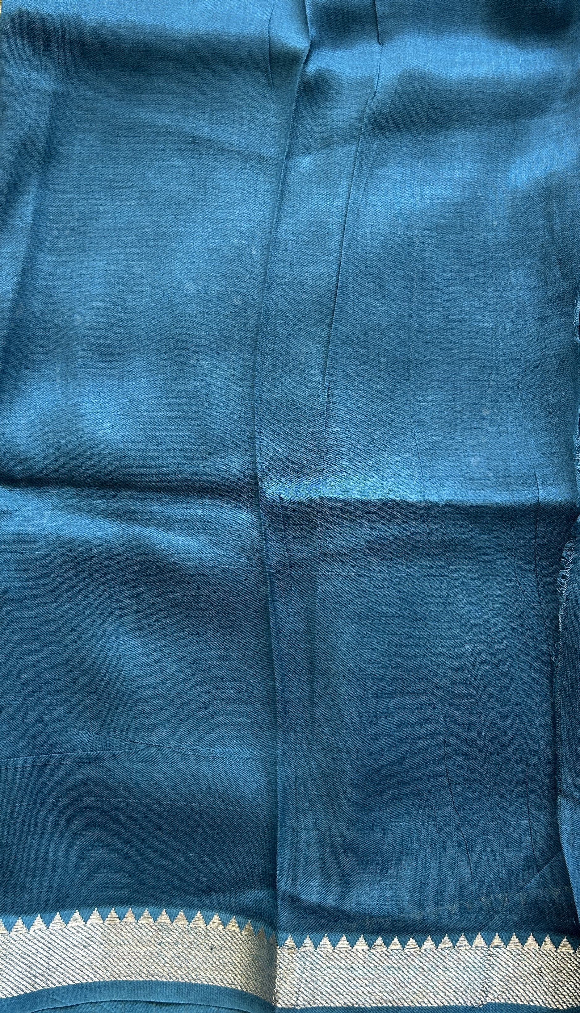 Mangalagiri Pattu Shibori Saree Multi colored complemented with a Blue Zari Border - Sampradaya Designer Studio