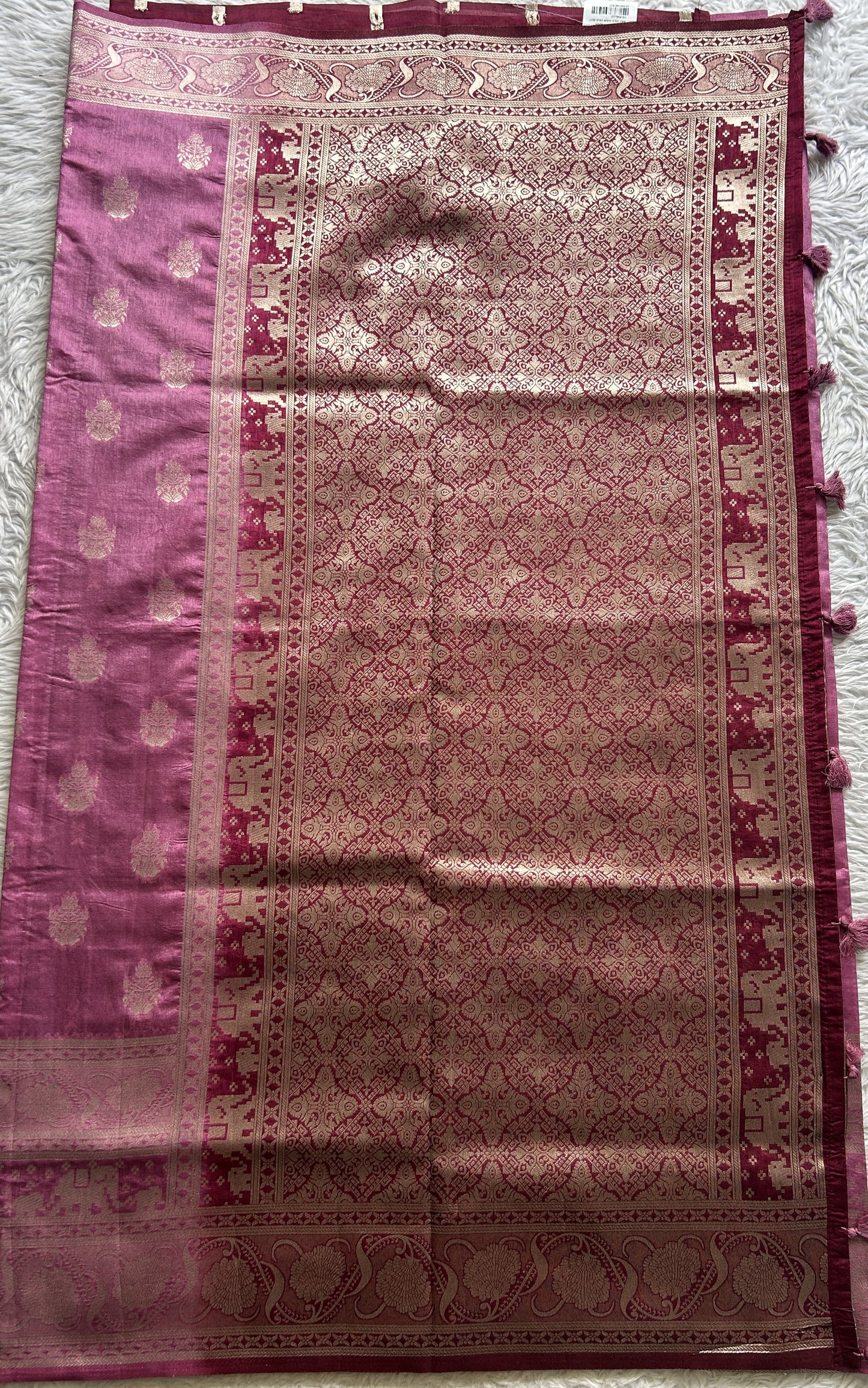 Semi Raw Silk Saree Dusty Rose Pink Colored Complemented with a Zari Border. - Sampradaya Designer Studio
