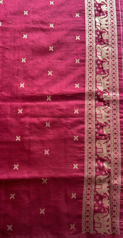 Semi Raw Silk Saree Dusty Rose Pink Colored Complemented with a Zari Border. - Sampradaya Designer Studio