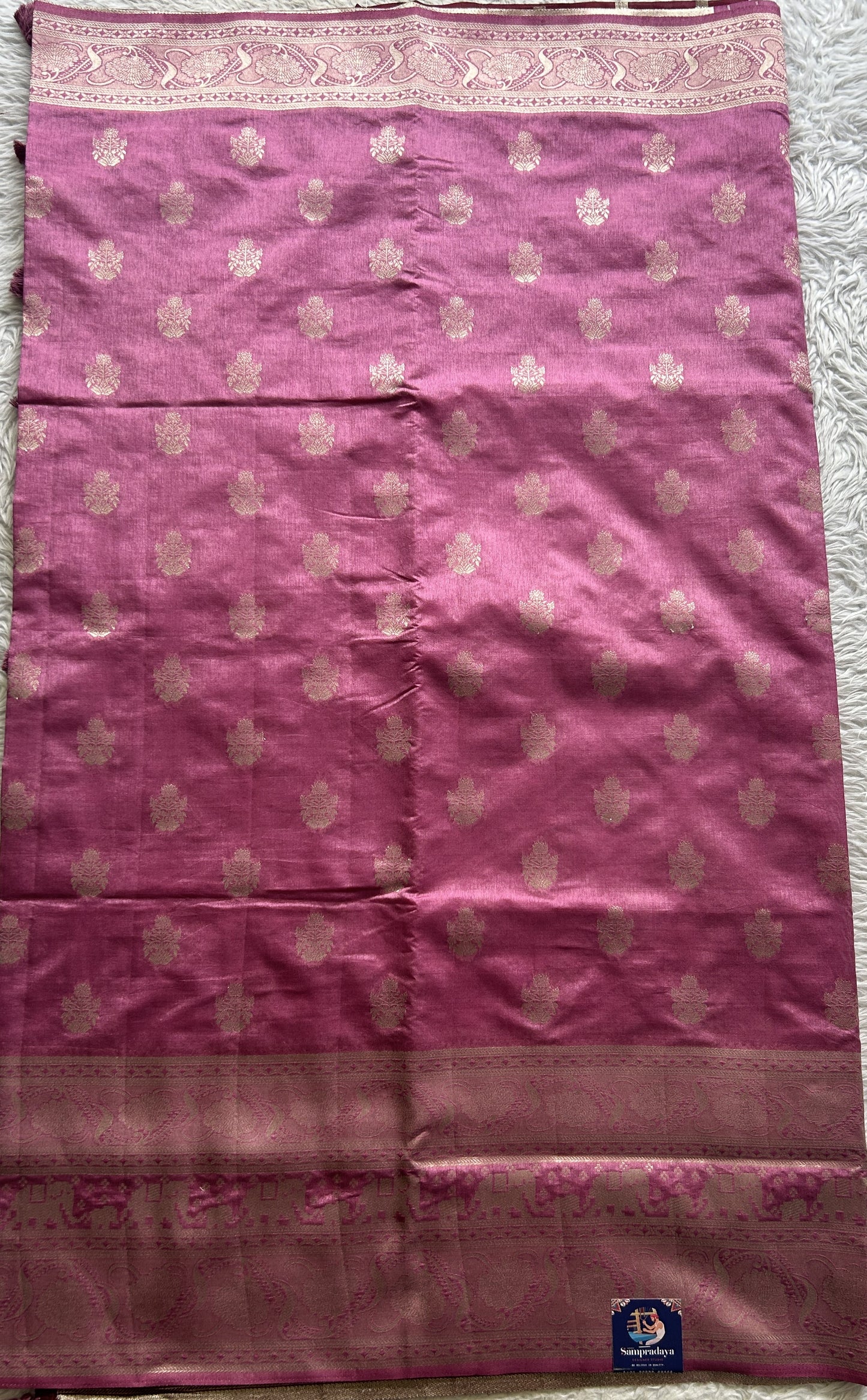 Semi Raw Silk Saree Dusty Rose Pink Colored Complemented with a Zari Border. - Sampradaya Designer Studio