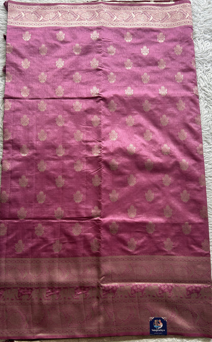 Semi Raw Silk Saree Dusty Rose Pink Colored Complemented with a Zari Border. - Sampradaya Designer Studio